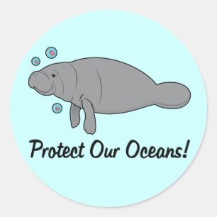 Protect Our Oceans with Manatee Classic Round Sticker