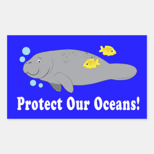 Protect Our Oceans with Manatee Rectangular Sticker