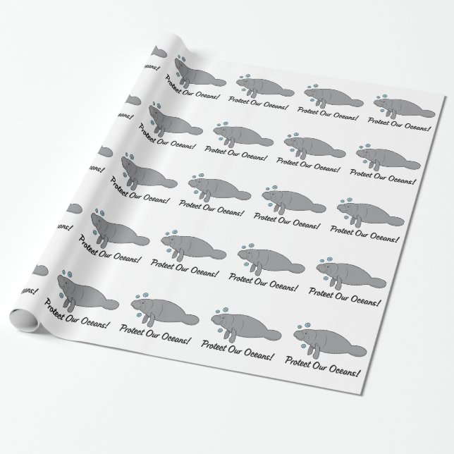 Protect Our Oceans with Manatee Wrapping Paper (Unrolled)