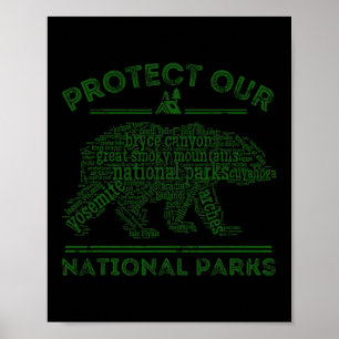 Protect Our Parks National Park Bear Hiking Nature Poster