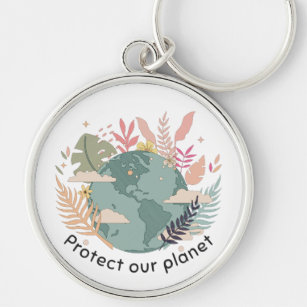 Protect Our Planet - Earth Day (Cartoon texture) Key Ring