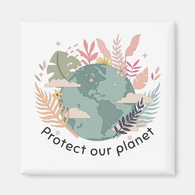 Protect Our Planet - Earth Day (Cartoon texture) Magnet (Front)
