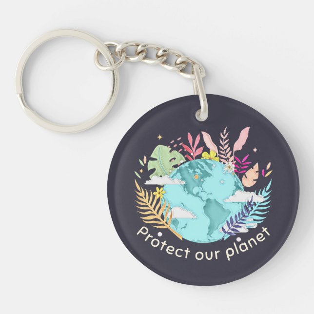 Protect Our Planet - Earth Day (Sketchy texture) Key Ring (Front)