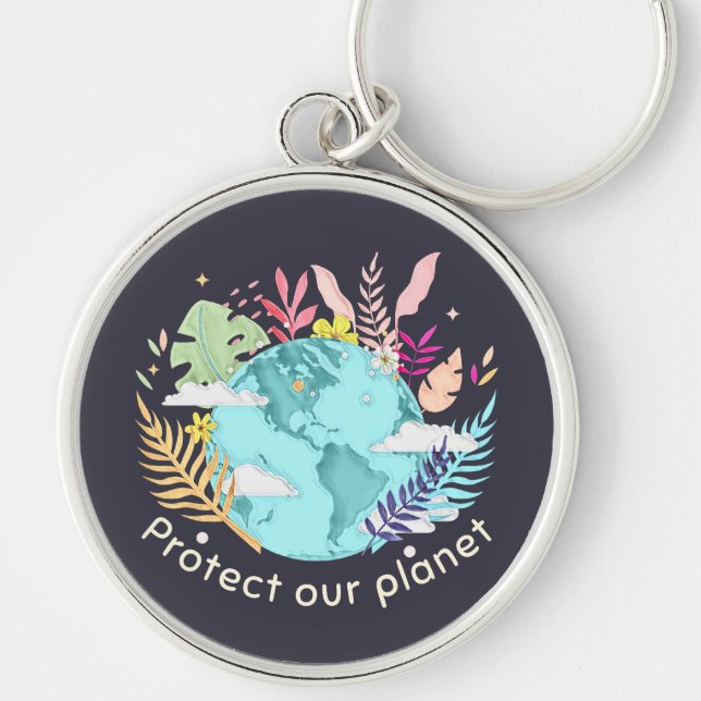 Protect Our Planet - Earth Day (Sketchy texture) Key Ring (Front)