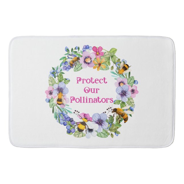 Protect Our Pollinators Bees Flowers Bath Mat (Front)