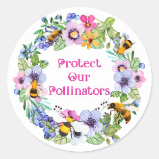 Protect Our Pollinators Bees Flowers Classic Round Sticker