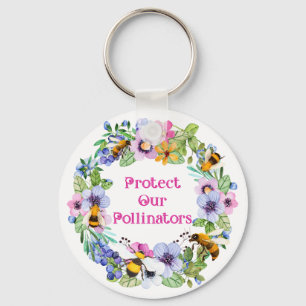 Protect Our Pollinators Bees Flowers Key Ring