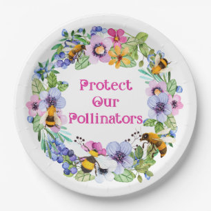 Protect Our Pollinators Bees Flowers Paper Plate
