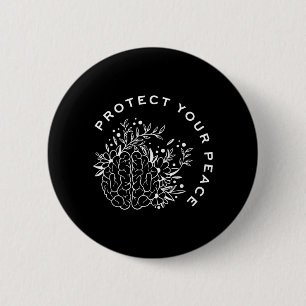 Protect Peace Mental Health Awareness Brain Floral 6 Cm Round Badge