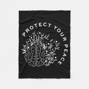 Protect Peace Mental Health Awareness Brain Floral Fleece Blanket