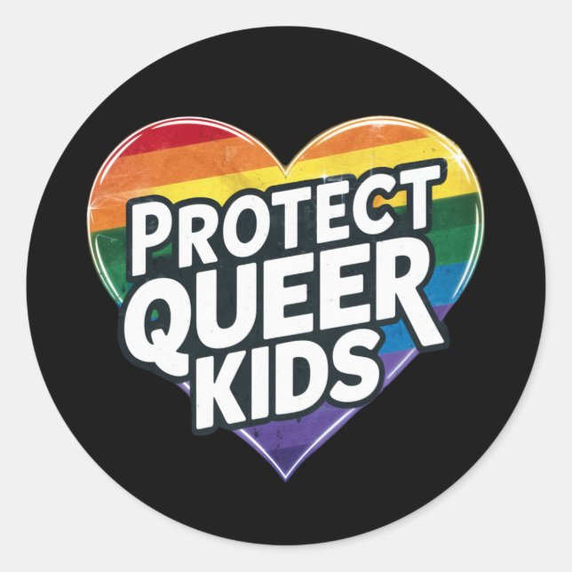  Protect Queer Kids  Rainbow Heart  LGBT Pride  Classic Round Sticker (Front)