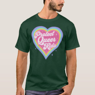 Protect Queer Retro Rainbow Heart LGBTQ Kawaii Cut T-Shirt