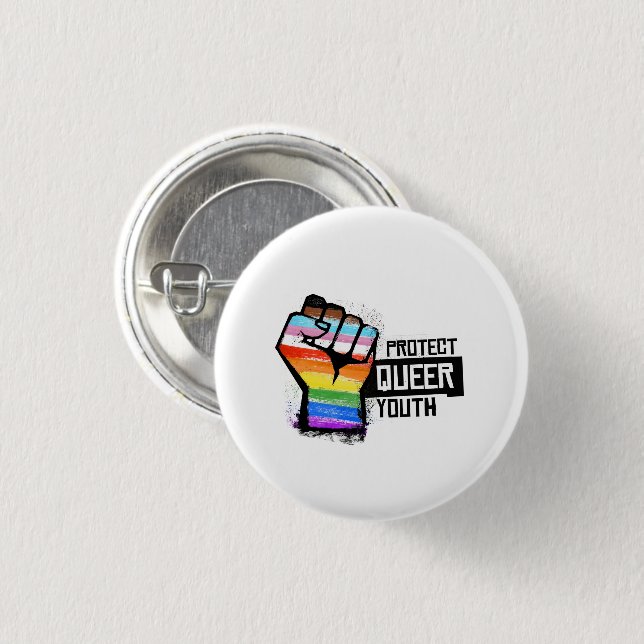 Protect Queer Youth - Progress Pride Fist 3 Cm Round Badge (Front & Back)