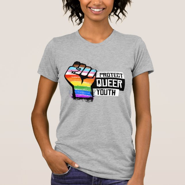 Protect Queer Youth - Progress Pride Fist T-Shirt (Front)