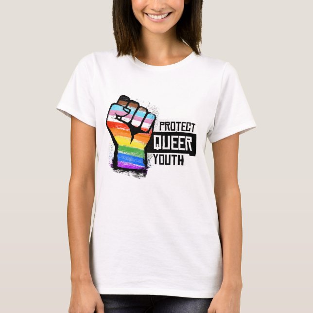 Protect Queer Youth - Progress Pride Fist T-Shirt (Front)