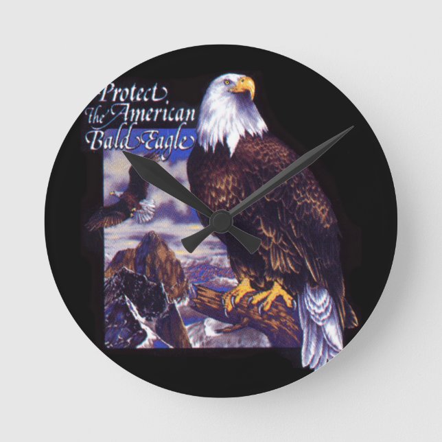 Protect The American Bald Eagle Round Clock (Front)