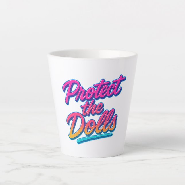 Protect the Dolls Neon Retro Art Latte Mug (Front)