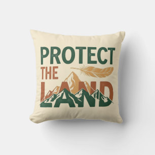 "Protect the Land" Mountains with Feather Cushion