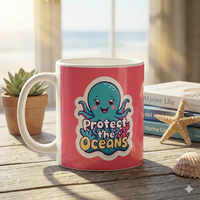 Protect The Oceans Octopus Mug (This adorable octopus, "Protect the oceans" would make a great gift! )