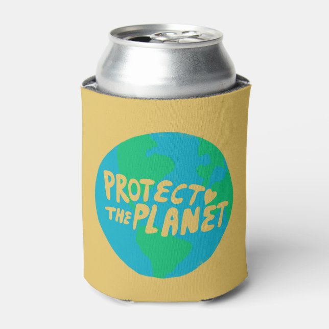 PROTECT THE PLANET SAVE EARTH Eco Green Can Cooler (Can Front)