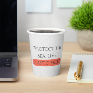 "Protect the Sea, Live Plastic-Free" Typography Paper Cups