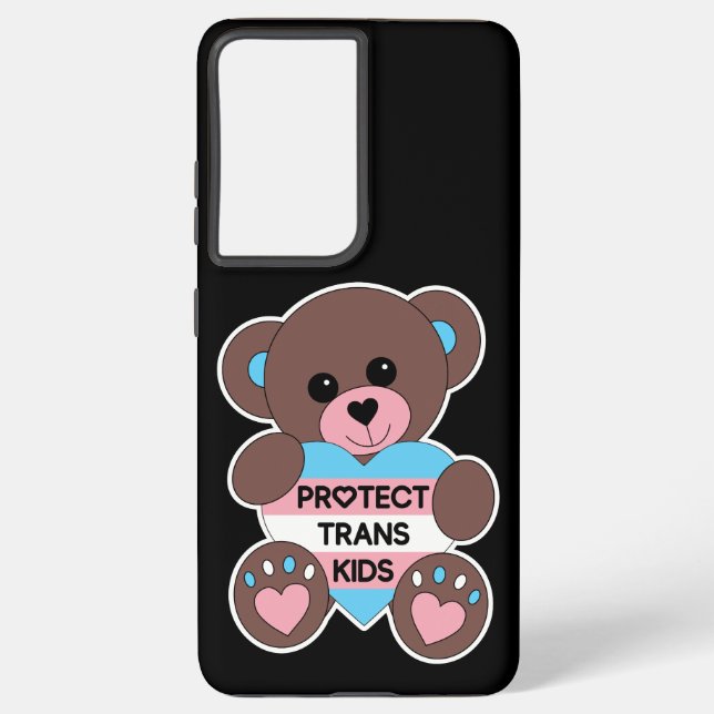 Protect Trans Kids Pride Flag Teddy Bear Samsung Galaxy S21+ Case (Back)