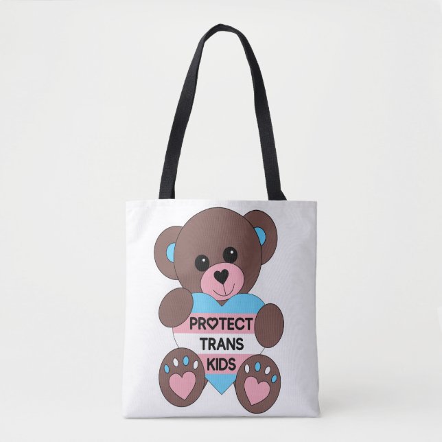 Protect Trans Kids Pride Flag Teddy Bear Tote Bag (Front)