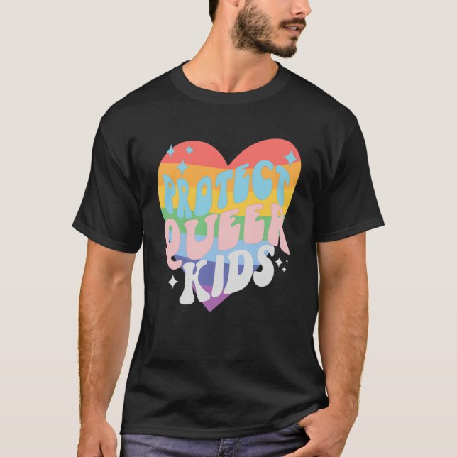 Protect Trans Kids Queer  Trans Pride Colours T-Shirt (Front)