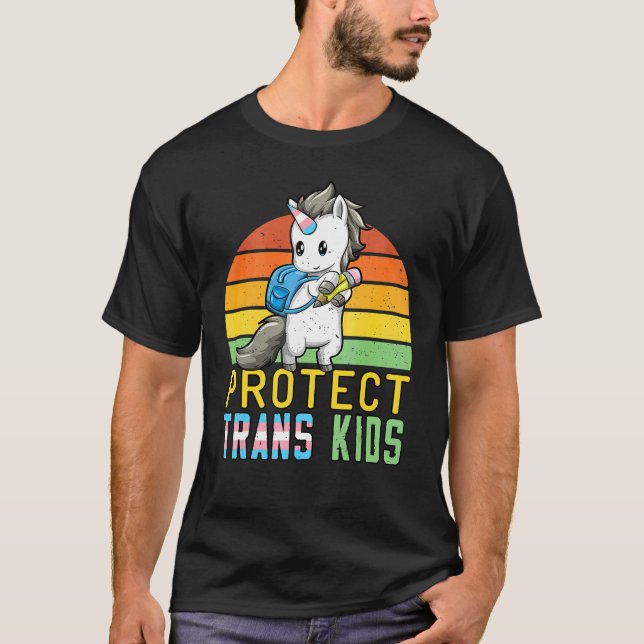 Protect Trans Kids Unicorn Transgender Flag Retro  T-Shirt (Front)