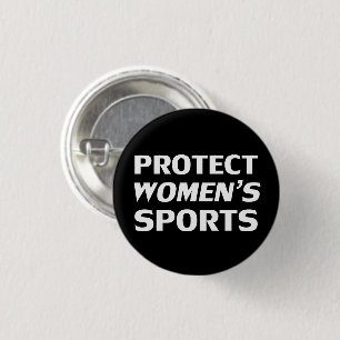 Protect women’s sports black modern typography 3 cm round badge