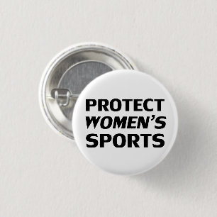 Protect women’s sports black white typography 3 cm round badge