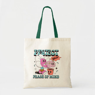 Protect Your Peace Of Mind Retro Flower Design Tote Bag