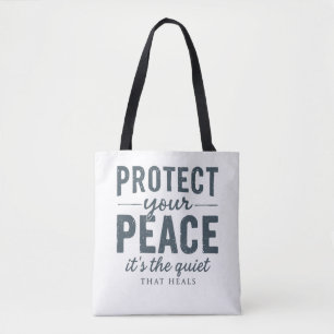 Protect Your Peace: Quiet Healing Typography Tote Bag