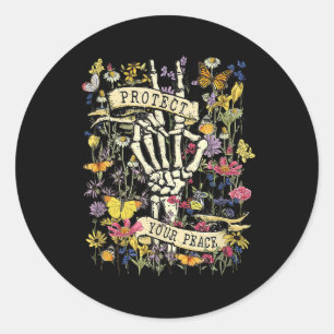 Protect Your Peace Retro Wildflower Mental Health Classic Round Sticker