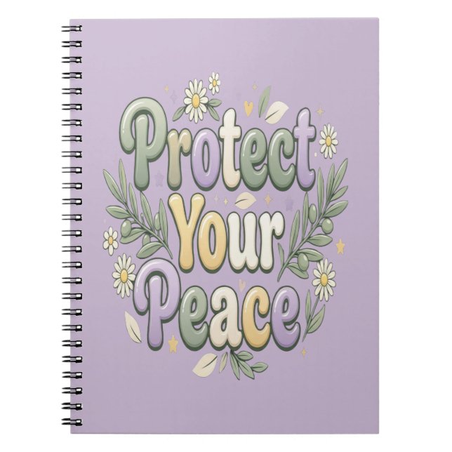 Protect Your Peace – Self Care Bubble Typography f Notebook (Front)