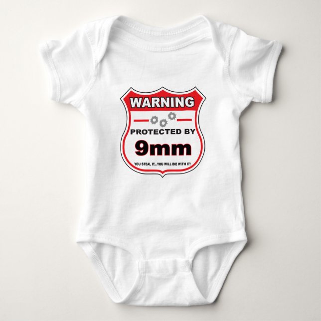 protected by 9mm shield.png baby bodysuit (Front)