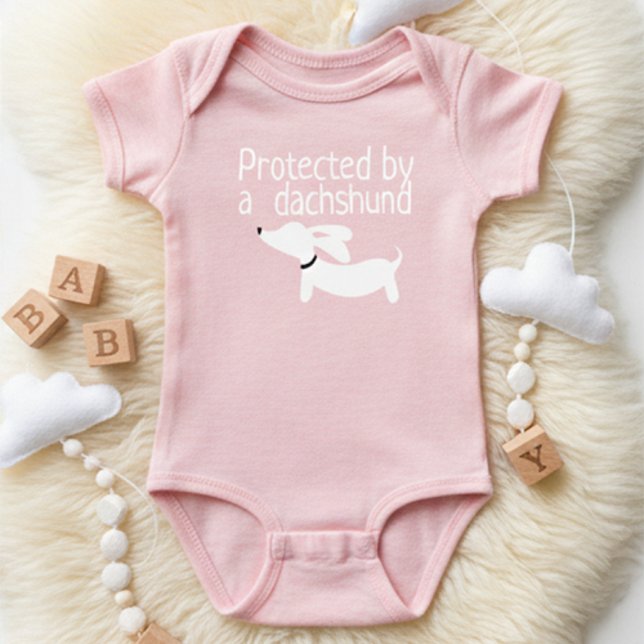 Protected by a Dachshund Baby Girl Outfit Bodysuit (Protected by a dachshund for a baby gift)