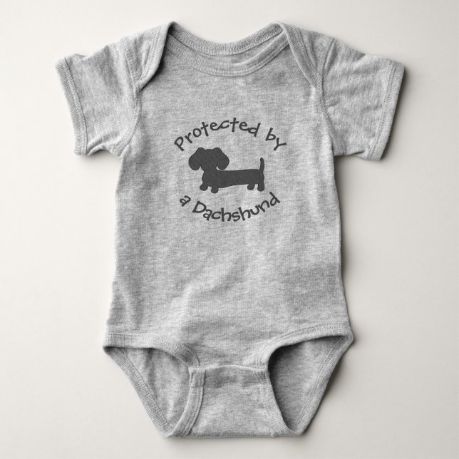 Protected by a Dachshund - Baby Wiener Dog Lover Bodysuit (Front)