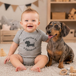 Protected by a Dachshund - Baby Wiener Dog Lover Bodysuit