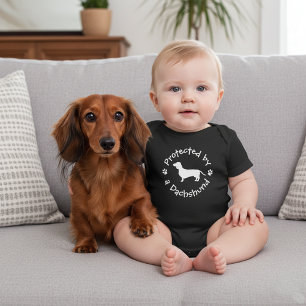 Protected by a Dachshund - Doxie Baby Outfit Baby Bodysuit
