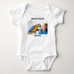 Protected By Bird Pet Photo Funny Personalised Baby Bodysuit