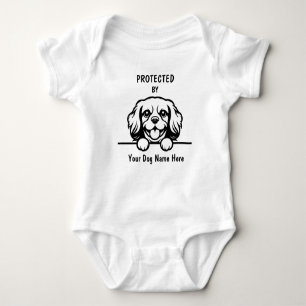 Protected by Cavalier King Charles Custom Dog Name Baby Bodysuit