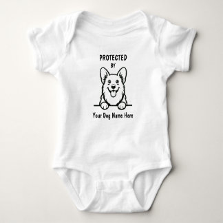 Protected by Corgi Dog, Custom Dog Name Baby Bodysuit