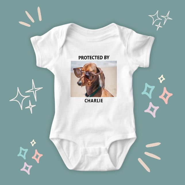 Protected By Dachshund Pet Photo Personalised Baby Bodysuit (Protected By Dachshund Pet Photo Personalized Baby Bodysuit
)