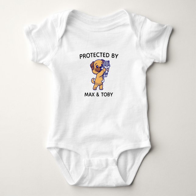 protected by dog and cat Baby Shower Gift Baby Bod Baby Bodysuit (Front)