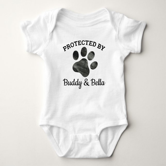 Protected by Dog  Baby Bodysuit (Front)