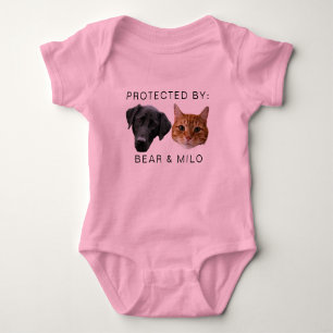 Protected By Dog Custom Dog Cat Name Photo Pink Baby Bodysuit