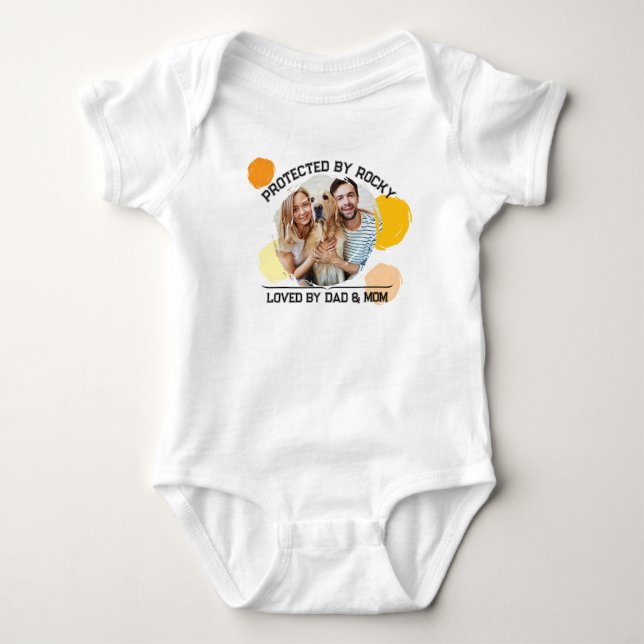 Protected by Dog Loved by Dad and Mum Personalised Baby Bodysuit (Front)