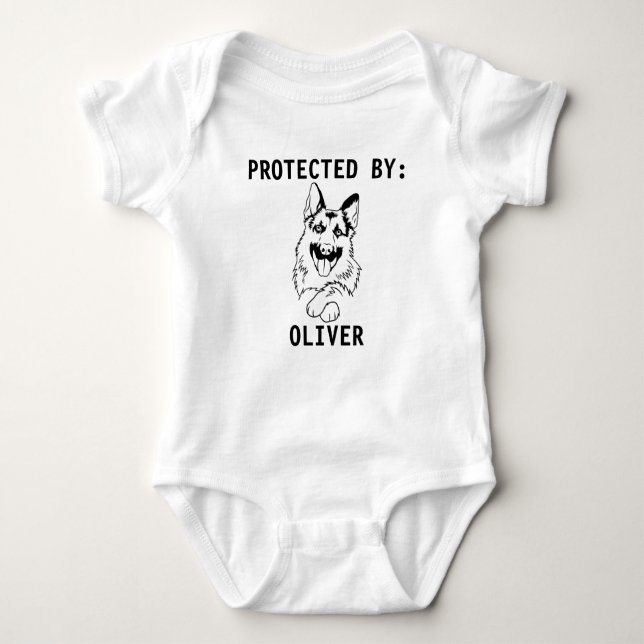 Protected By Dog  Personalised Dog Name Baby Bodysuit (Front)