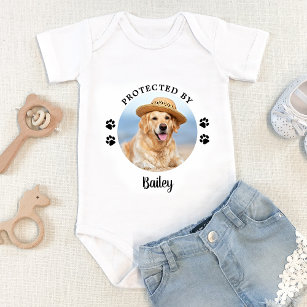 Protected By Dog Personalised Photo  Baby Bodysuit